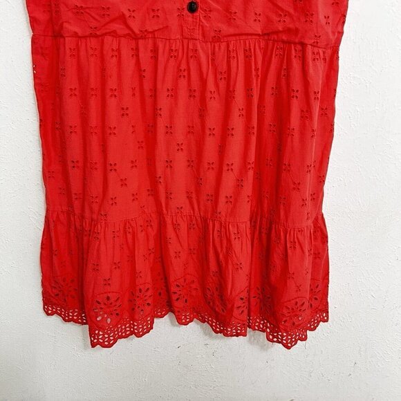 LOFT Coral Embroidered Eyelet Flutter Sleeve Tiered Ruffle Shift Dress Size 12 - Picture 4 of 13